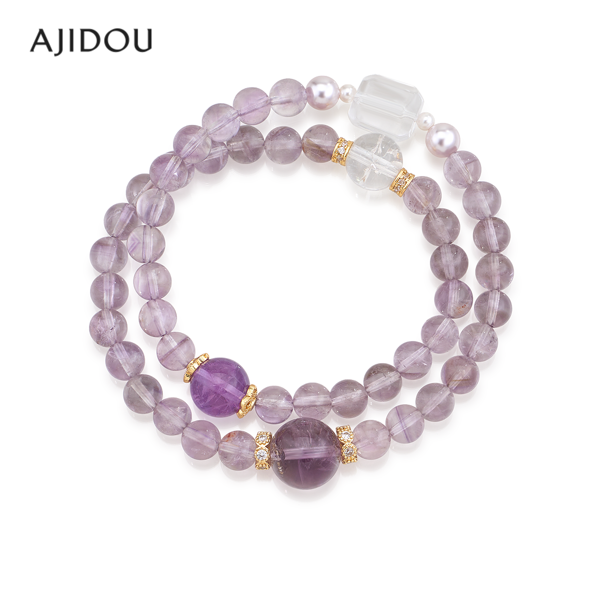 AJIDOU阿吉豆手链女款天然紫水晶叠戴串珠小众手环轻奢设计感手串