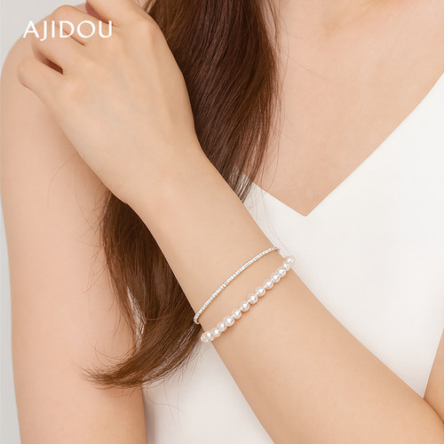 阿吉豆双层珍珠手链女款水晶手串