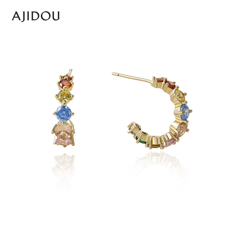 AJIDOU阿吉豆S925银耳饰彩色闪耀耳环都市耳饰通勤耳坠半圆环耳钉