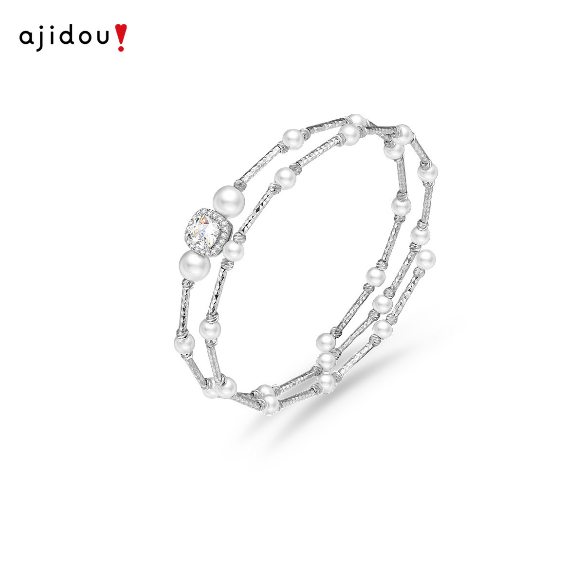 AJIDOU阿吉豆官方珍珠手链女款宝石双层手串轻奢精致锆石手镯饰品