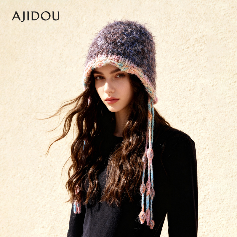 阿吉豆帽子保暖灰色毛线帽休闲帽