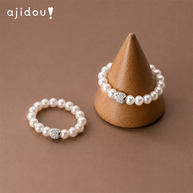 AJIDOU阿吉豆戒指女米色珍珠指环图片