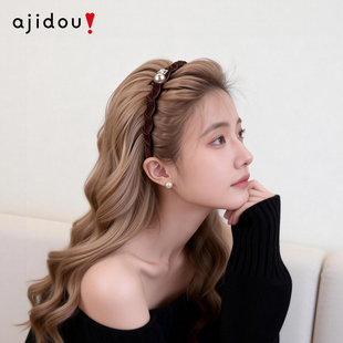 AJIDOU阿吉豆发箍高颅顶头箍女绒面带钻珍珠发卡防滑带齿头箍发饰