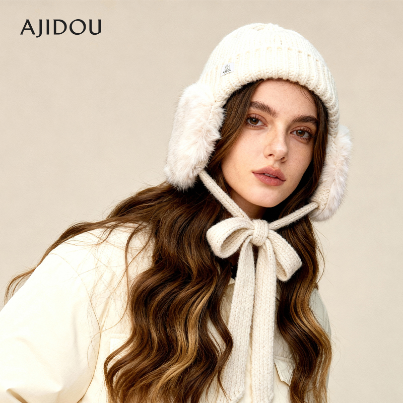 AJIDOU阿吉豆帽子女款毛绒毛线帽