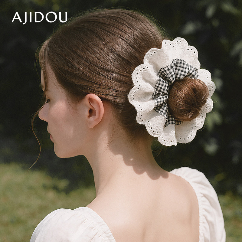 AJIDOU阿吉豆大肠发圈优雅温婉花边发绳休闲百搭弹性发圈发带发饰