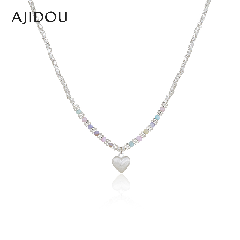 阿吉豆项链女多巴胺银色爱心吊坠