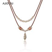 AJIDOU阿吉豆项链女款 松弛漫旅系列合金叠戴吊坠