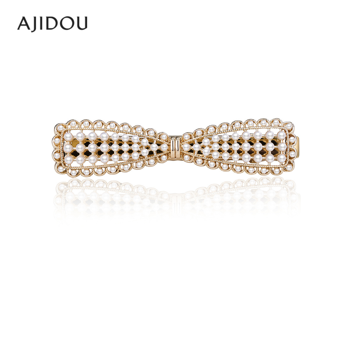 AJIDOU阿吉豆发饰女款金色珍珠蝴蝶结小鸭嘴夹