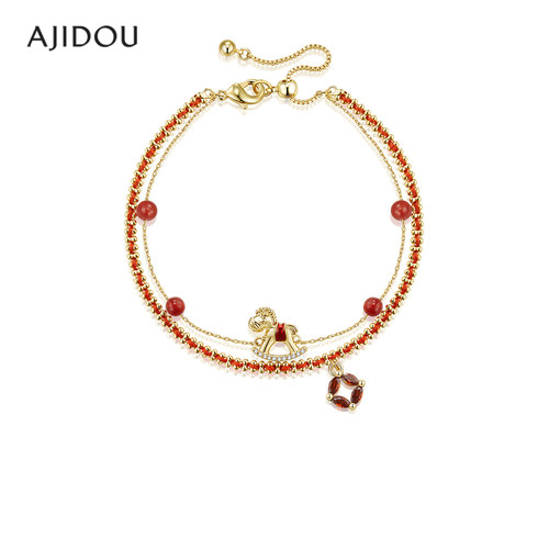 阿吉豆本命年小马红绳手链女手绳