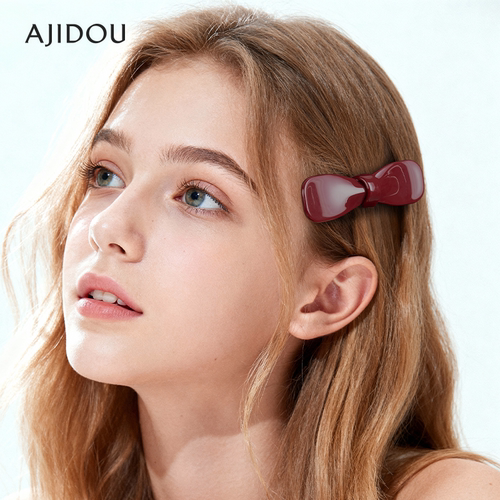 阿吉豆发夹红色蝴蝶结鸭嘴夹女款