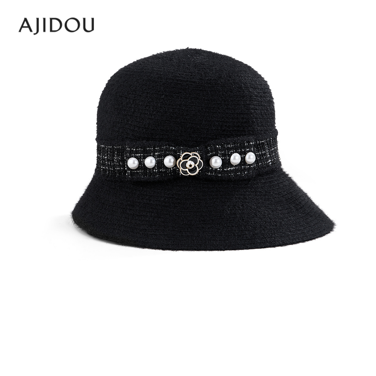 AJIDOU阿吉豆女款渔夫帽黑色帽子