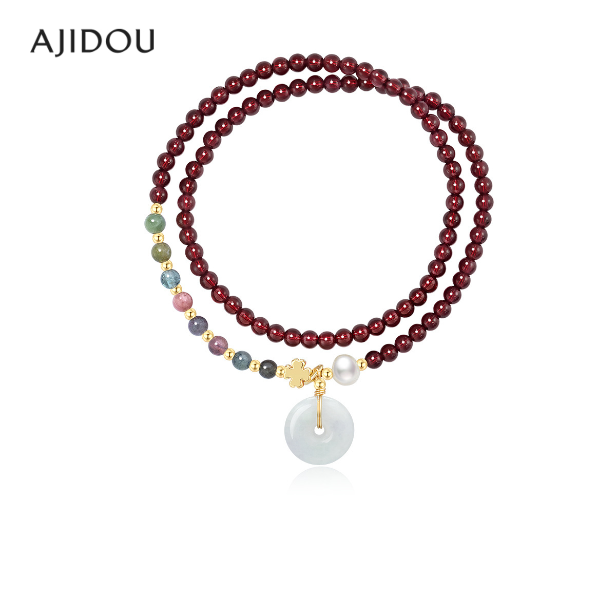 阿吉豆石榴石手链双层平安扣吊坠