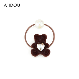AJIDOU阿吉豆女款 可愛(ài)小熊造型發(fā)圈不勒頭發(fā)頭繩植絨頭飾 發(fā)飾時(shí)尚