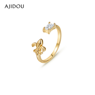 AJIDOU阿吉豆女戒指鸢尾花尾戒复古高级感轻奢气质设计感指环饰品