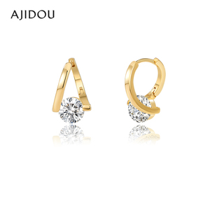 AJIDOU阿吉豆耳饰女法式耳环轻奢耳扣新年金色小众钻石耳坠圈耳钉