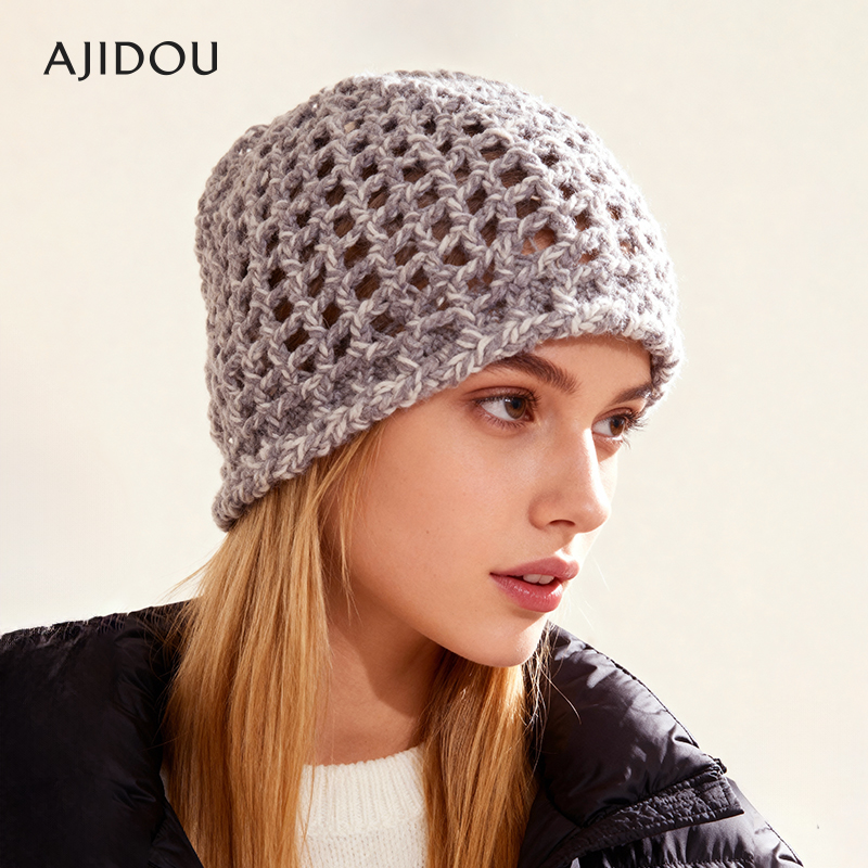 AJIDOU阿吉豆帽子女款灰色毛线帽