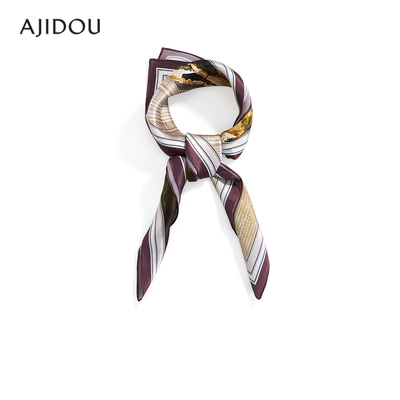AJIDOU阿吉豆丝巾女款棕色复古时尚桑蚕丝围巾薄款丝巾