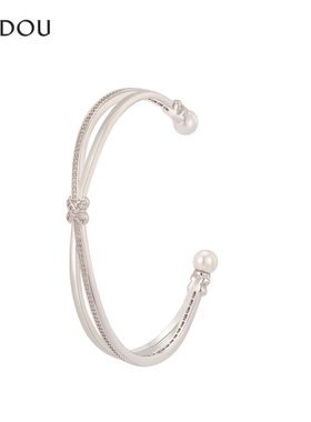 AJIDOU阿吉豆手镯女双联结系列开口珍珠时尚首饰饰品配饰