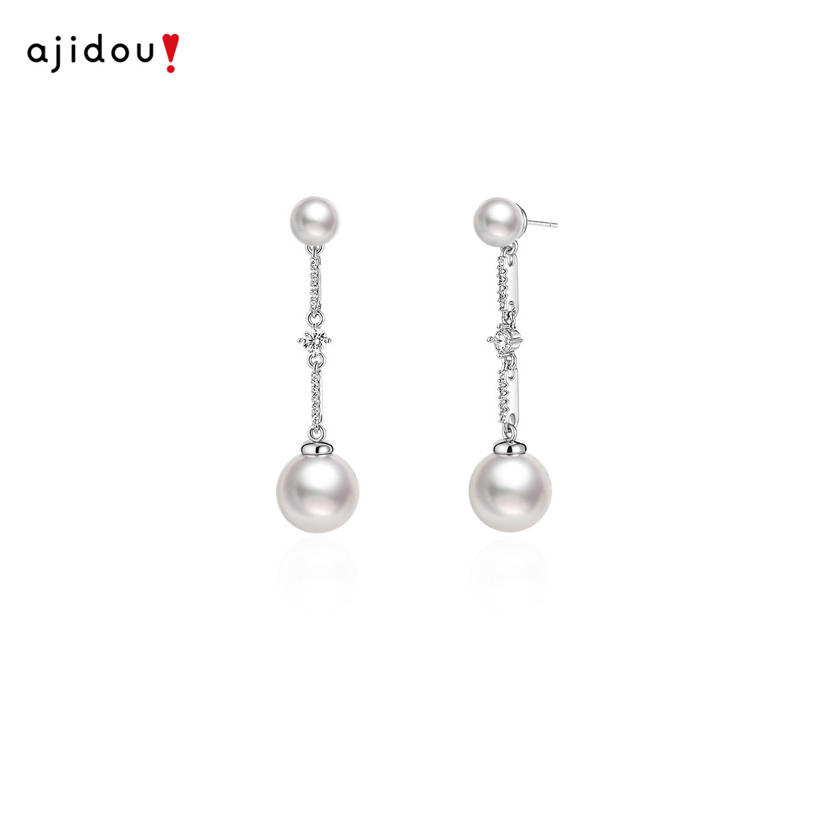 AJIDOU阿吉豆法式耳钉女款轻奢珍珠耳环白色双珠长款流线气质耳饰,饰品/流行首饰/时尚饰品新,耳环,淘宝优惠券,粉丝福利购,淘宝优惠卷