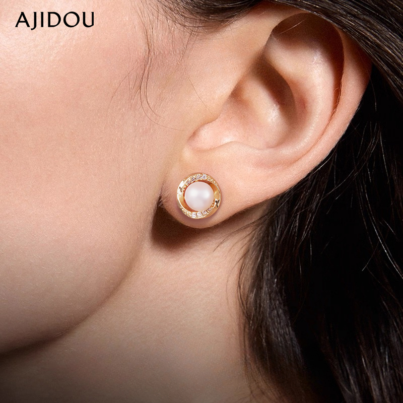 阿吉豆耳饰女S925银珍珠闪耀耳钉