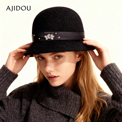阿吉豆帽子女款毛毡帽保暖防风帽