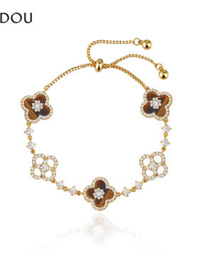 阿吉豆四叶草手链女款抽绳手串珠