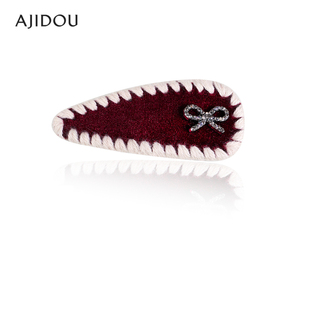 AJIDOU阿吉豆发饰时尚千金丝绒边夹新款时髦侧边碎刘海夹一字发夹