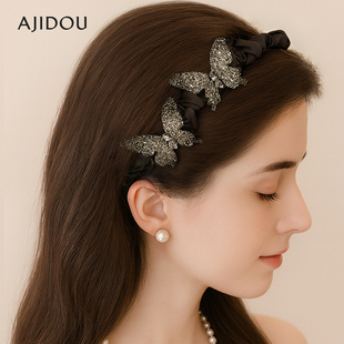 AJIDOU阿吉豆发箍韩系轻奢高级感蝴蝶水钻发饰2025新款 显脸小发卡