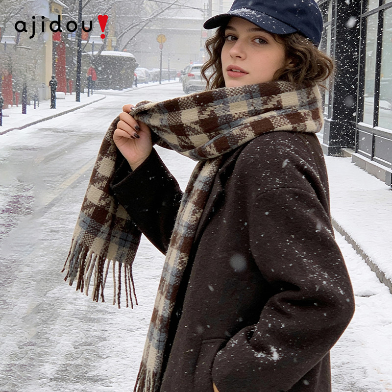 AJIDOU阿吉豆围巾女冬季保暖加厚毛绒千鸟格围脖女披肩新年战袍,服饰配件/皮带/帽子/围巾,围巾/丝巾/披肩,淘宝优惠券,粉丝福利购,淘宝优惠卷