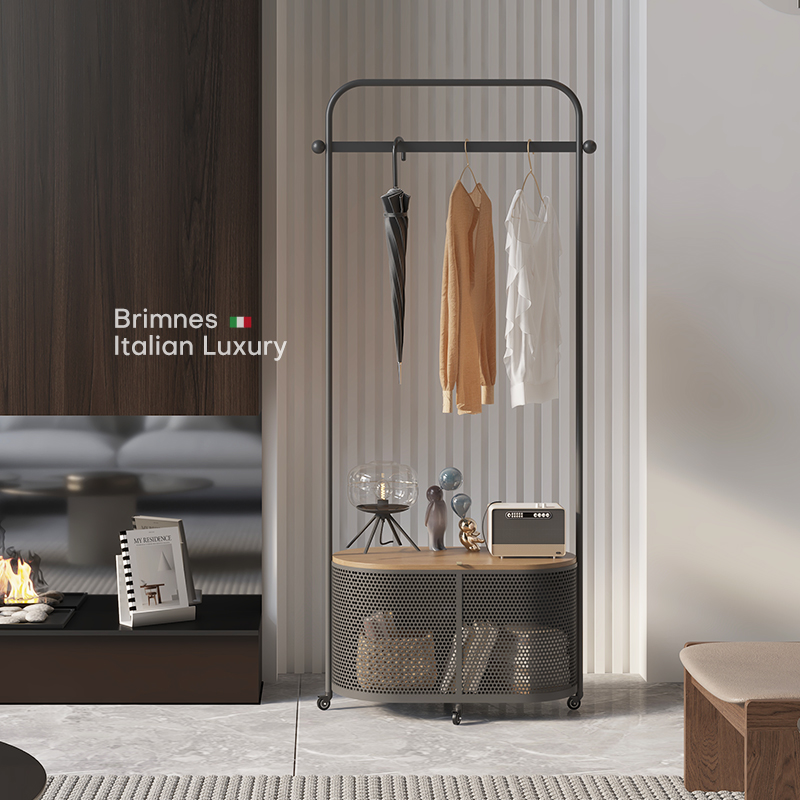 意式可移动卧室挂衣架带收纳筐