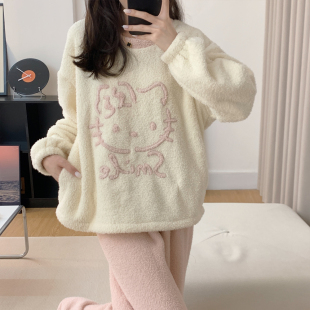 2024新款 睡衣女秋冬天加厚法兰绒套装 可爱卡通女珊瑚绒家居服冬季