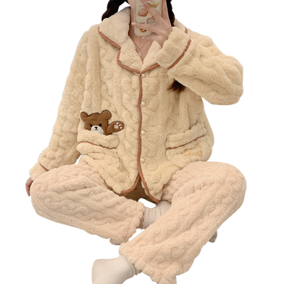 加厚保暖法兰绒女士睡衣