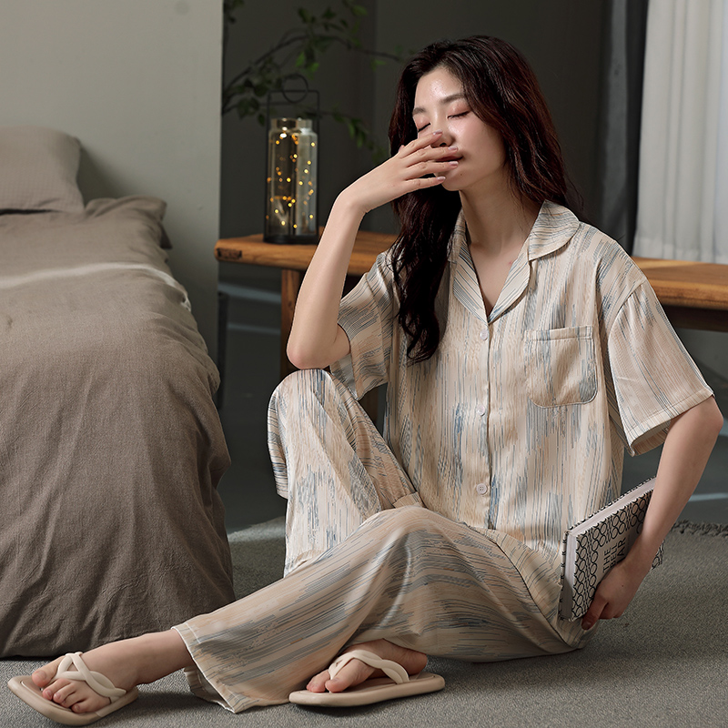现货睡衣女冰丝薄款短袖长裤夏天仿真丝绸春夏季2025年新款家居服