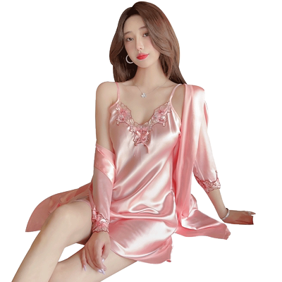 女士长袖丝绸两件套吊带裙