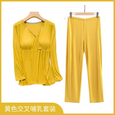 哺乳上衣长袖打底衫月子服睡衣孕妇秋衣内搭春秋冬夏季薄款莫代尔 — 4