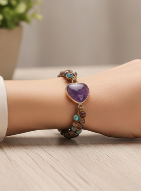 秋冬紫水晶爱心青金图画手链