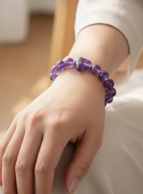 春夏爱心紫水晶粉晶8mm手链