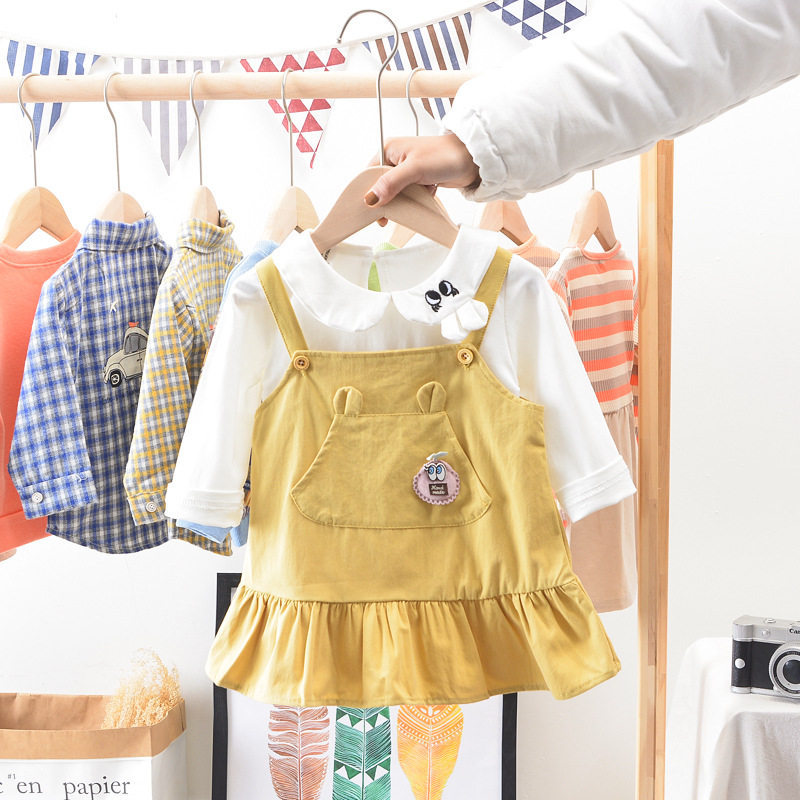 断码清仓~女童春秋套装女宝宝韩版背带连衣裙两件套儿童洋气