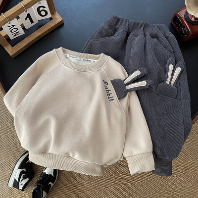 萌趣包包一体绒卫衣两件套秋冬季