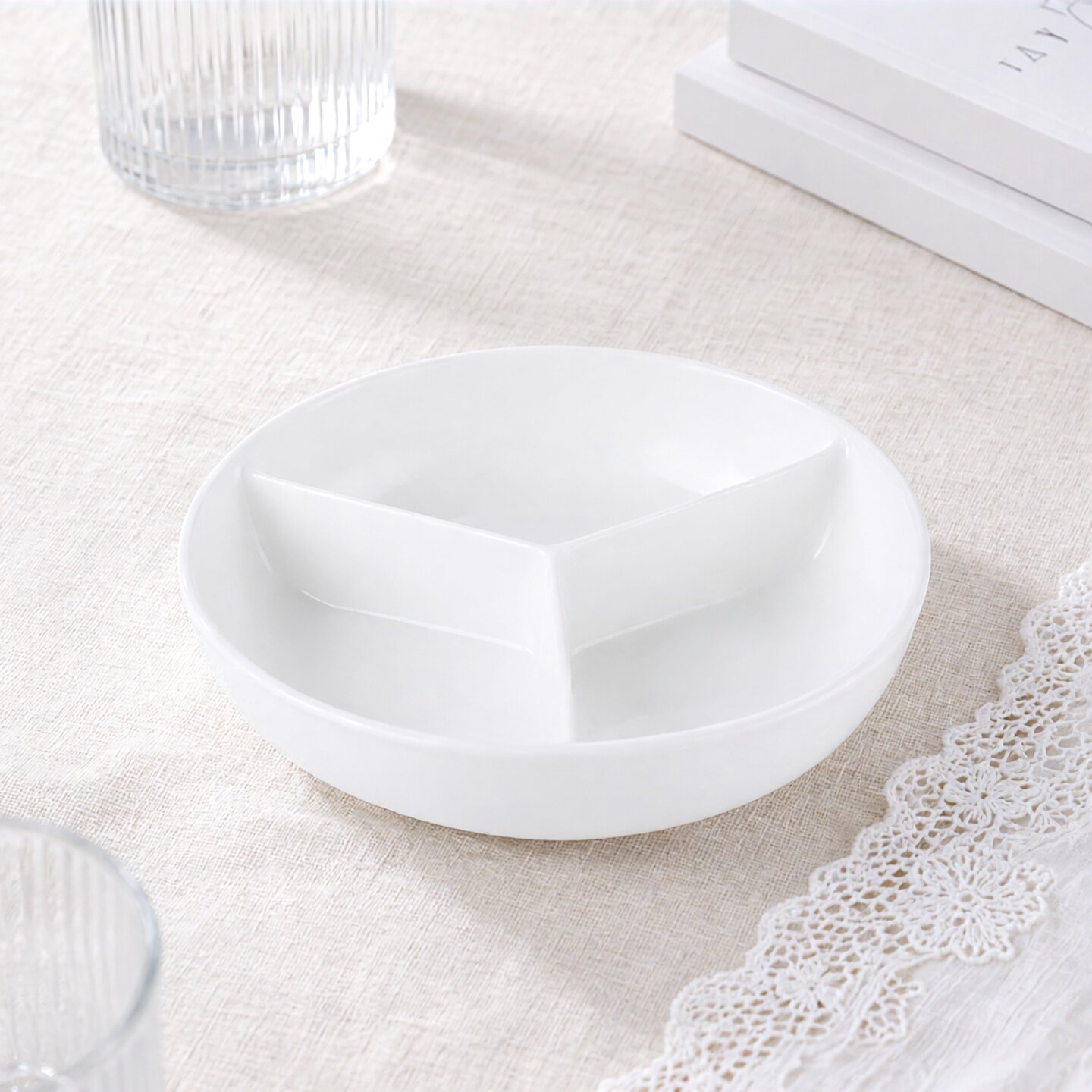 三分格母婴食品级蒸锅陶瓷碗餐盘全瓷带盖蒸碗蒸盘葱姜蒜果盘蘸料图片