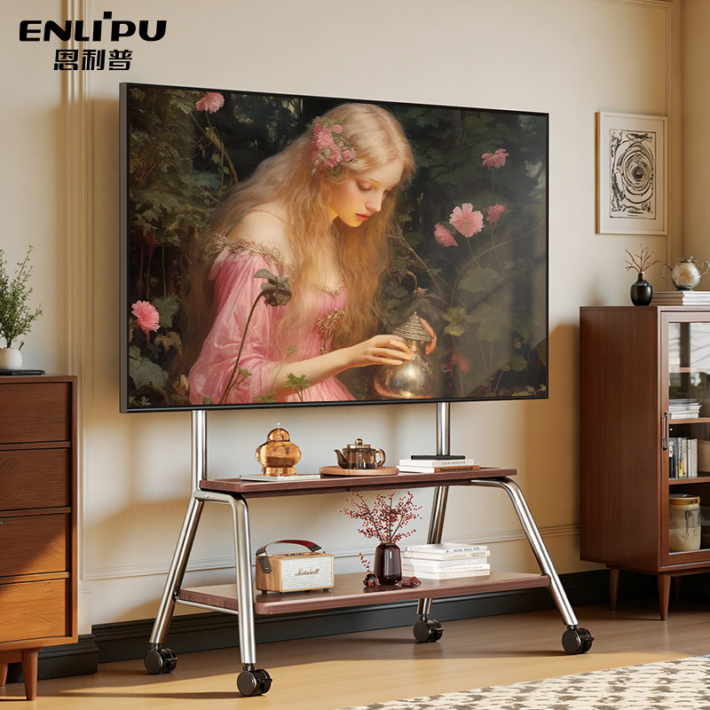 恩利普不锈钢落地电视机支架可移动带轮推车55/65/75英寸通用