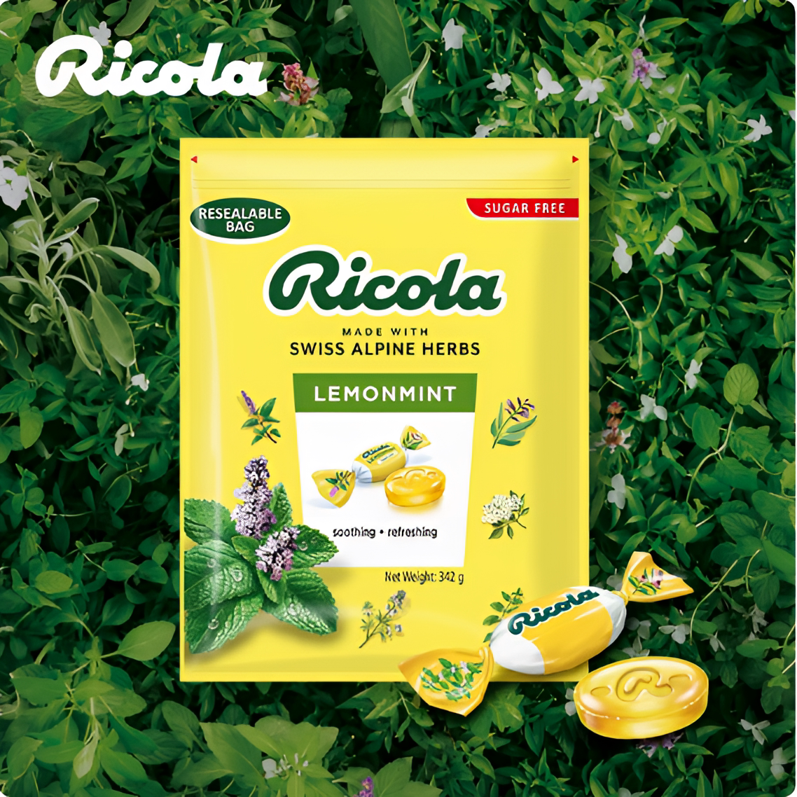 海外进口Ricola利口乐柠檬味薄荷糖润喉糖清凉糖果清新口气零食
