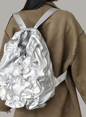 casselini小众褶皱木耳抽绳日常健身户外度假大容量尼龙双肩女包