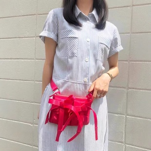 casselini新品 日系小众红色蝴蝶结mini纯色简约休闲单肩斜挎包女