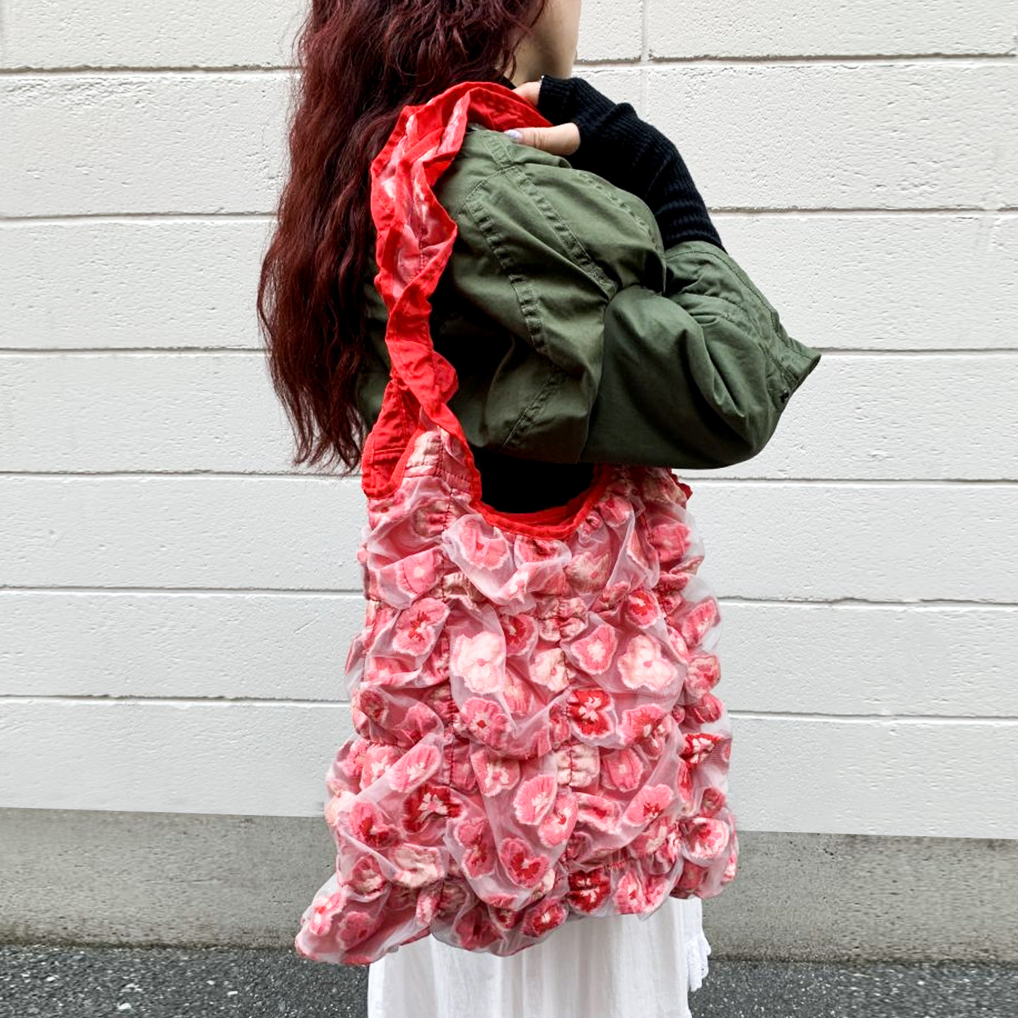 casselini小众设计感繁花天丝刺绣褶皱女大容量文艺单肩包购物袋