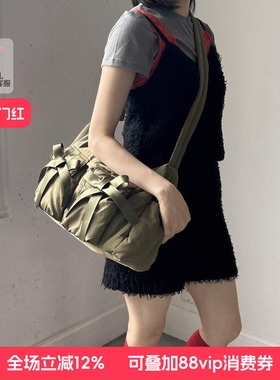 casselini小众设计感蝴蝶结双口袋单肩包户外斜挎包大容量