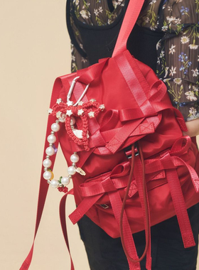 casselini26年新品可爱小号蝴蝶结尼龙双肩包女包抽绳软包时尚风