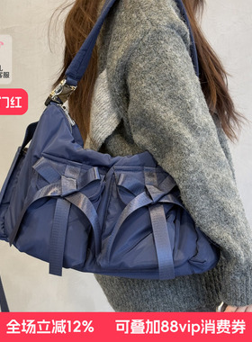 casselini小众大容量户外蝴蝶结双口袋单肩包斜挎包女单肩斜挎包