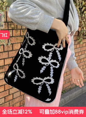 casselini小众设计日常通勤丝绒蝴蝶结手提单肩帆布包女大容量