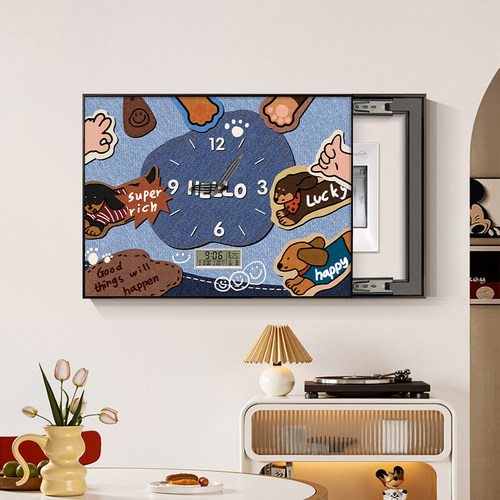 2025新款卡通潮玩多巴胺小狗电表箱挂钟钟表家用万年历时钟装饰画
